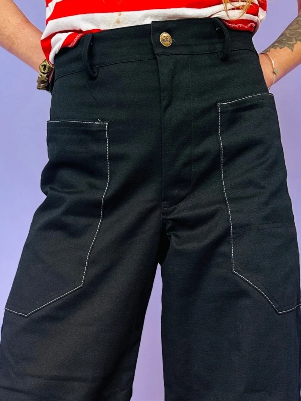 Nooworks Black Wide-Leg Utility Pants with Contrast Stitching - Picture 2 of 6